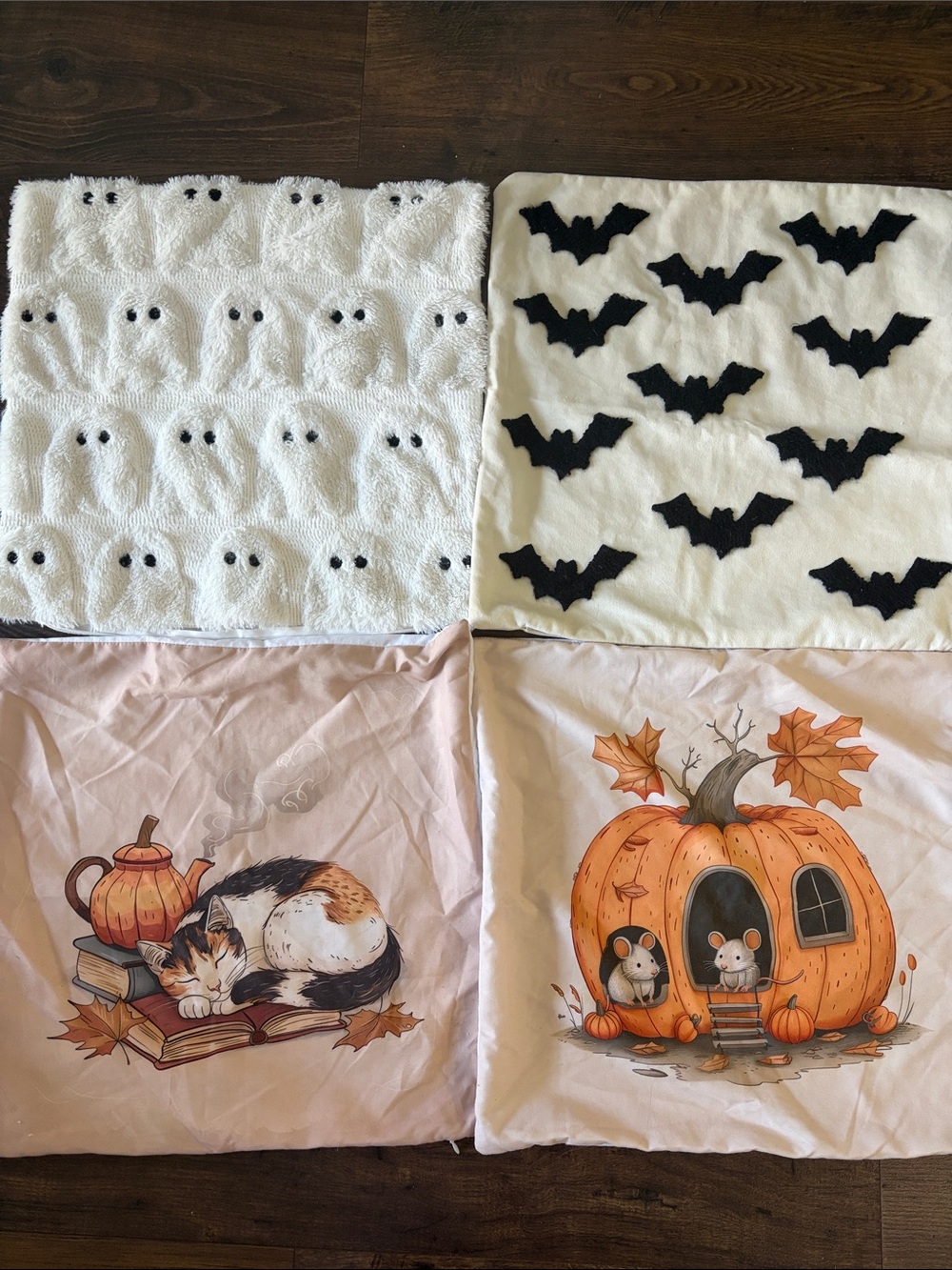 White Ghost & Bat Halloween Pillow Case Bundle Halloween Fall Set